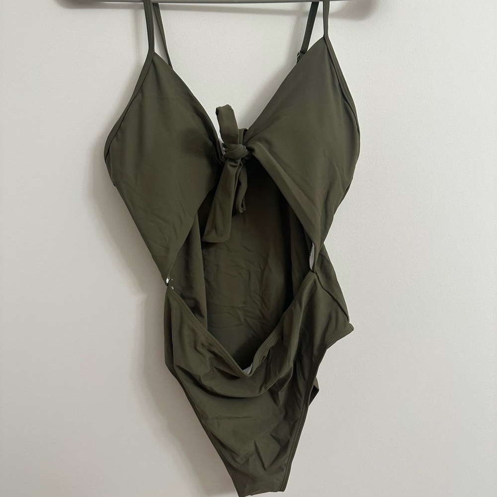 Olive Green Cutout Swimsuit